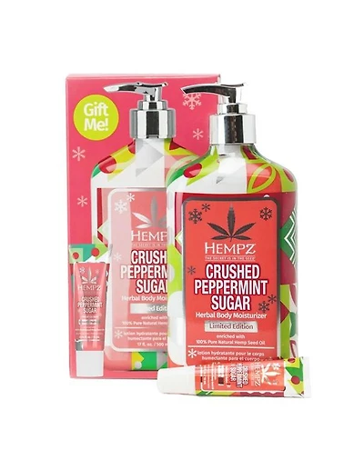 Hempz Crushed Peppermint Sugar Herbal Body Moisturizer Lip Balm Gift Set