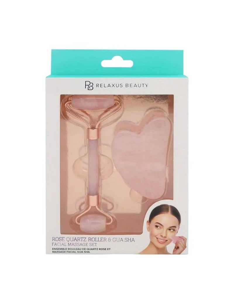Ensemble rouleau facial et Gua Sha Relaxus en quartz rose