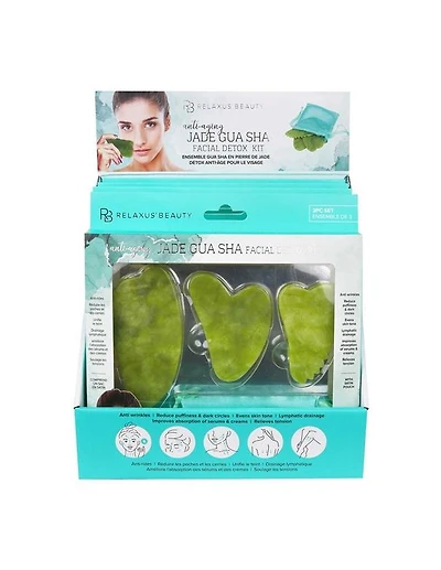 Kit détoxifiant visage Relaxus Jade Gua Sha (1 étui, 3 pièces)