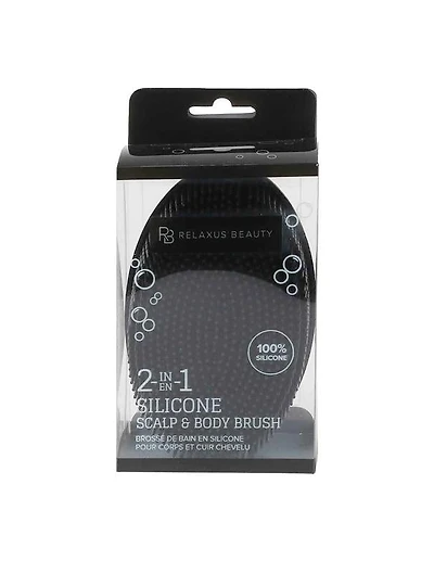 Brosse 2 en 1 en silicone pour le cuir chevelu et le corps Relaxus, noire