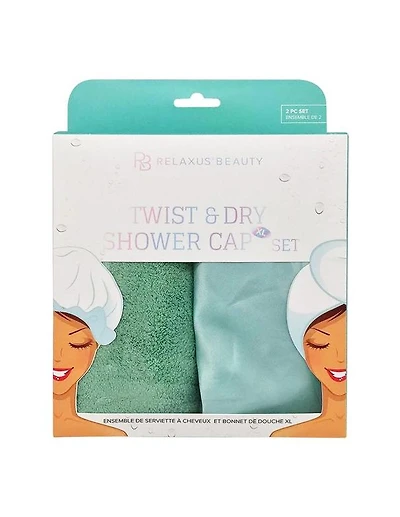 Ensemble serviette et bonnet de douche XL Relaxus Twist N' Dry Turquoise