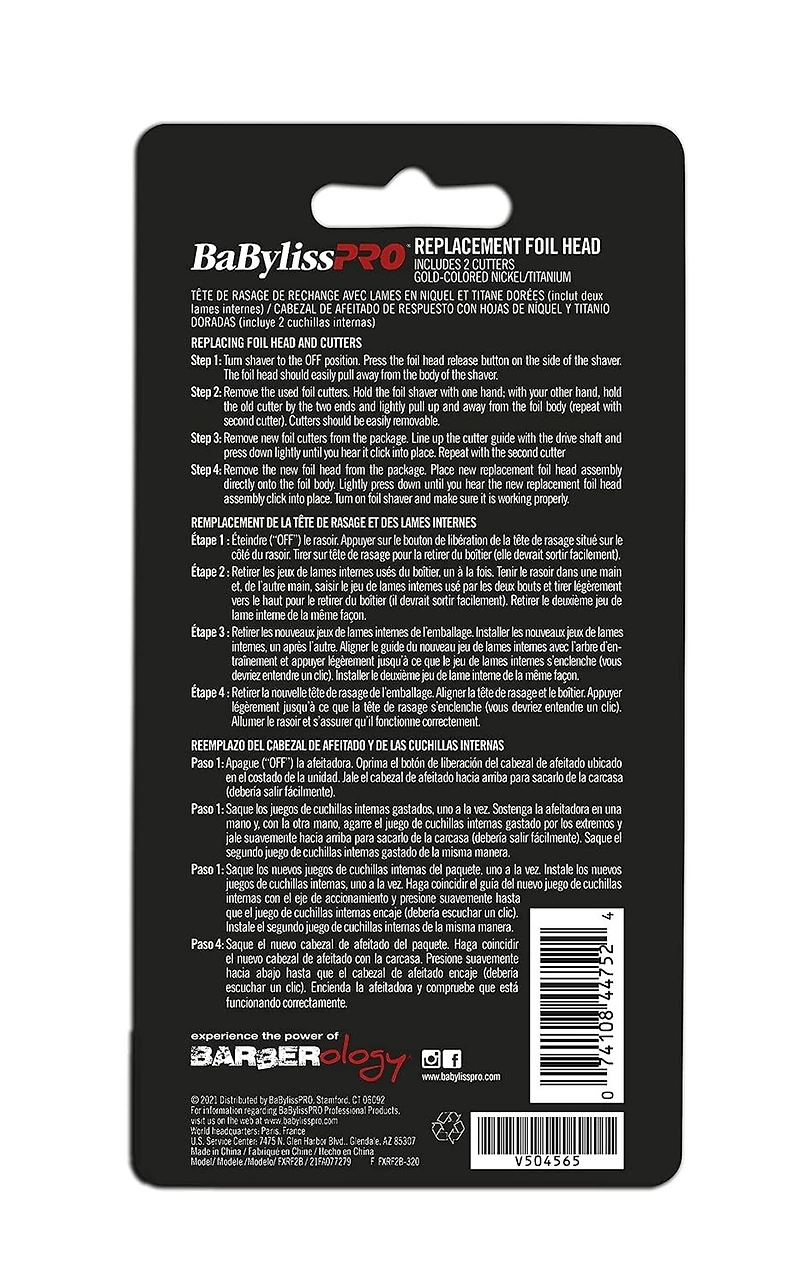 BaBylissPRO Replacement Foil Head and Cutter for FoilFX02 Double Foil Shaver (Black), FXRF2B