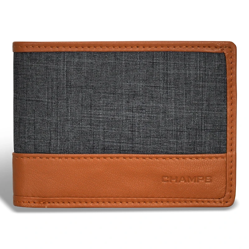 Portefeuille à volet central en cuir et Denim Champs