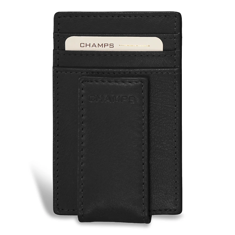 Étui à cartes en cuir avec pince billets magnétique Champs Onyx