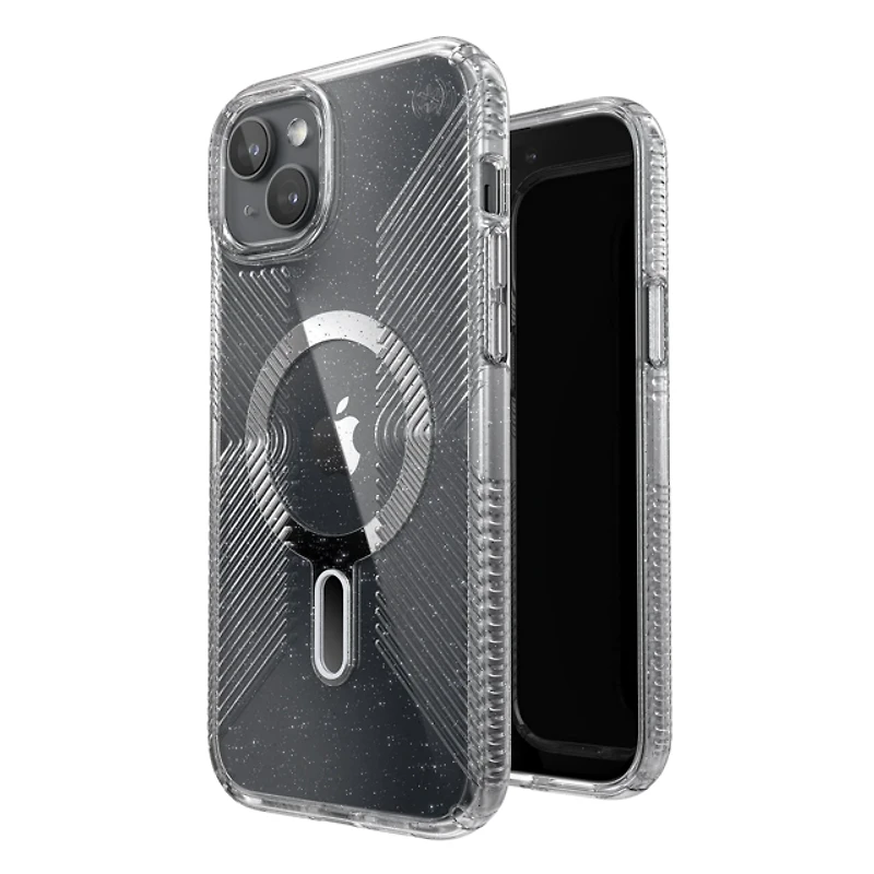 Speck Presidio2 Lux Grip Case with MagSafe/Click Lock for iPhone 16e/15/14/13 - Clear/Platinum Glitter