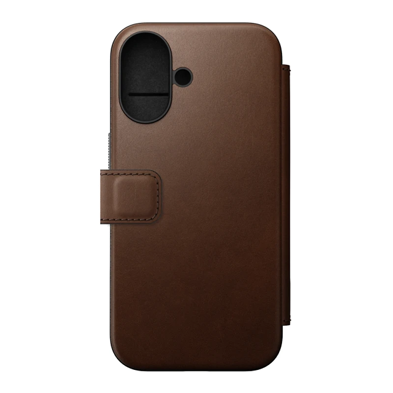 Nomad Modern Leather Folio Case with MagSafe for iPhone 16 Plus - Brown