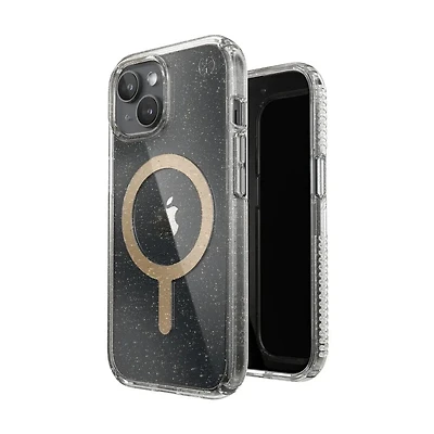 Speck Presidio Lux Case with ClickLock/MagSafe for iPhone 13/14/15/16e - Clear / Gold Glitter