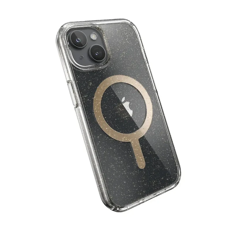 Speck Presidio Lux Case with ClickLock/MagSafe for iPhone 13/14/15/16e - Clear / Gold Glitter