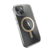 Speck Presidio Lux Case with ClickLock/MagSafe for iPhone 13/14/15/16e - Clear / Gold Glitter