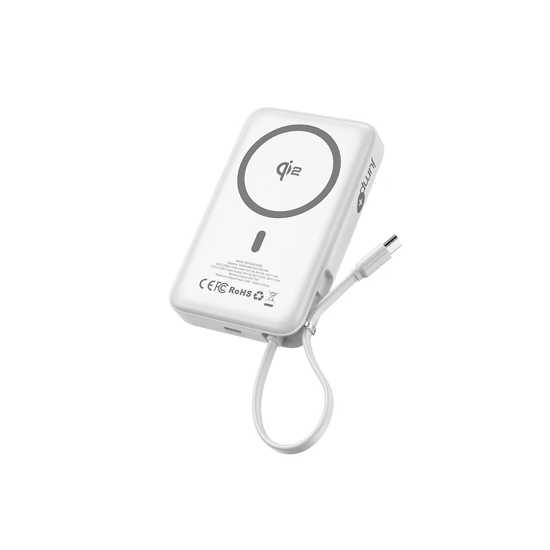 jump+ Qi2 Battery Pack White 10000mAh with digital display and smart charger