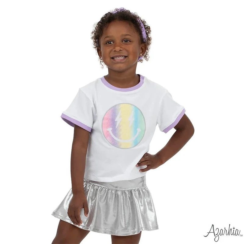 Azarhia Girl's Rainbow Smiley Boxy Tee