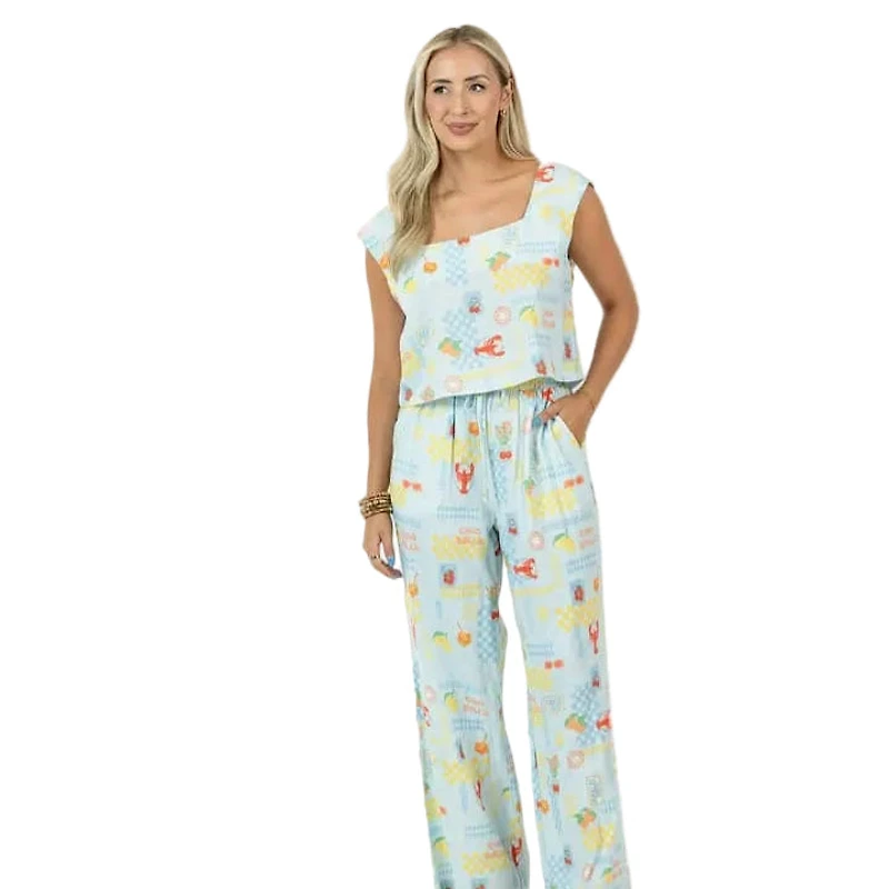 KatyDid Women's Two Piece Linen Pants Set