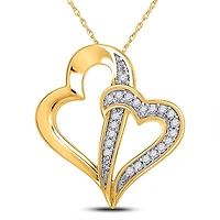 10kt Yellow Gold Womens Round Diamond Double Linked Heart Pendant 1/20 Cttw