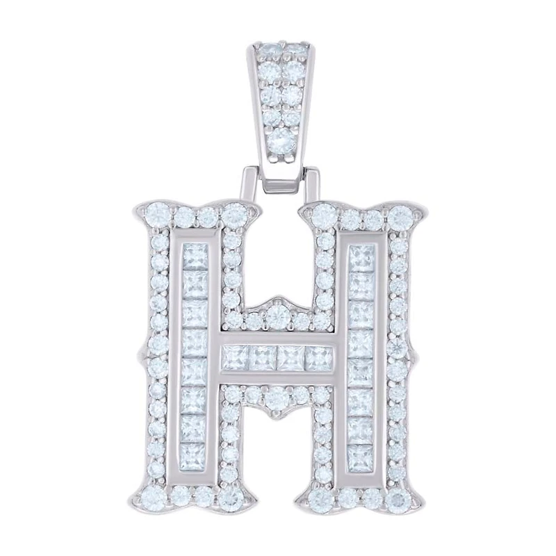 925 Silver Pendant Letter "H" Moissanite 0.60Ctw