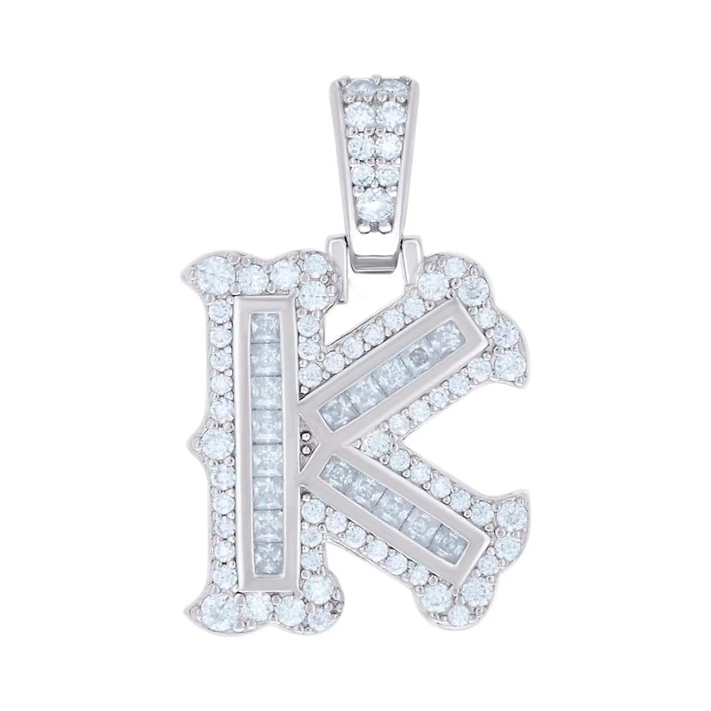 925 Silver Pendant Letter "K" Moissanite 0.61Ctw
