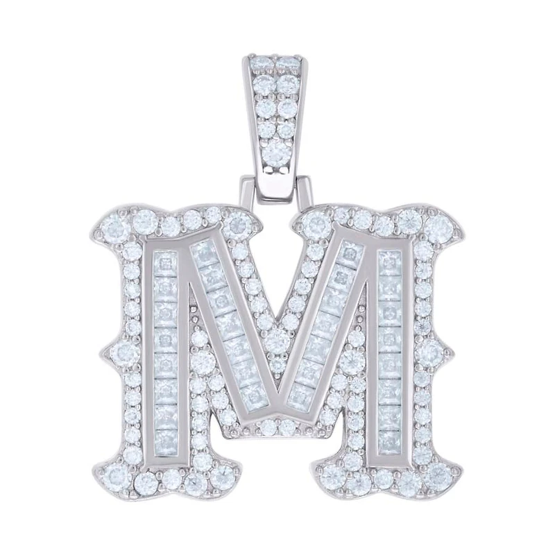 925 Silver Pendant Letter "M" Moissanite 0.87Ctw