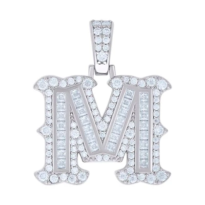 925 Silver Pendant Letter "M" Moissanite 0.87Ctw