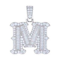925 Silver Pendant Letter "M" Moissanite 0.87Ctw