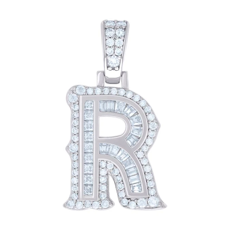 925 Silver Pendant Letter "R" Moissanite 0.45Ctw