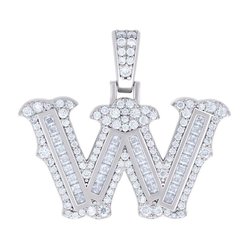925 Silver Pendant Letter "W" Moissanite 0.94Ctw