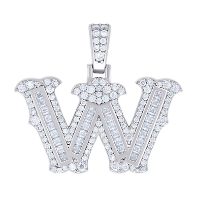 925 Silver Pendant Letter "W" Moissanite 0.94Ctw