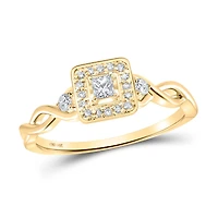 14kt Gold Womens Princess Diamond Square Promise Ring 1/5 Cttw