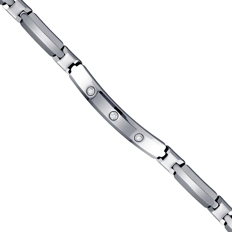 Tungsten Black Tone Mens Polished CZ Cubic Zirconia Link Bracelet 8mm Size 8.5 Inches