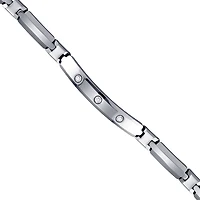 Tungsten Black Tone Mens Polished CZ Cubic Zirconia Link Bracelet 8mm Size 8.5 Inches