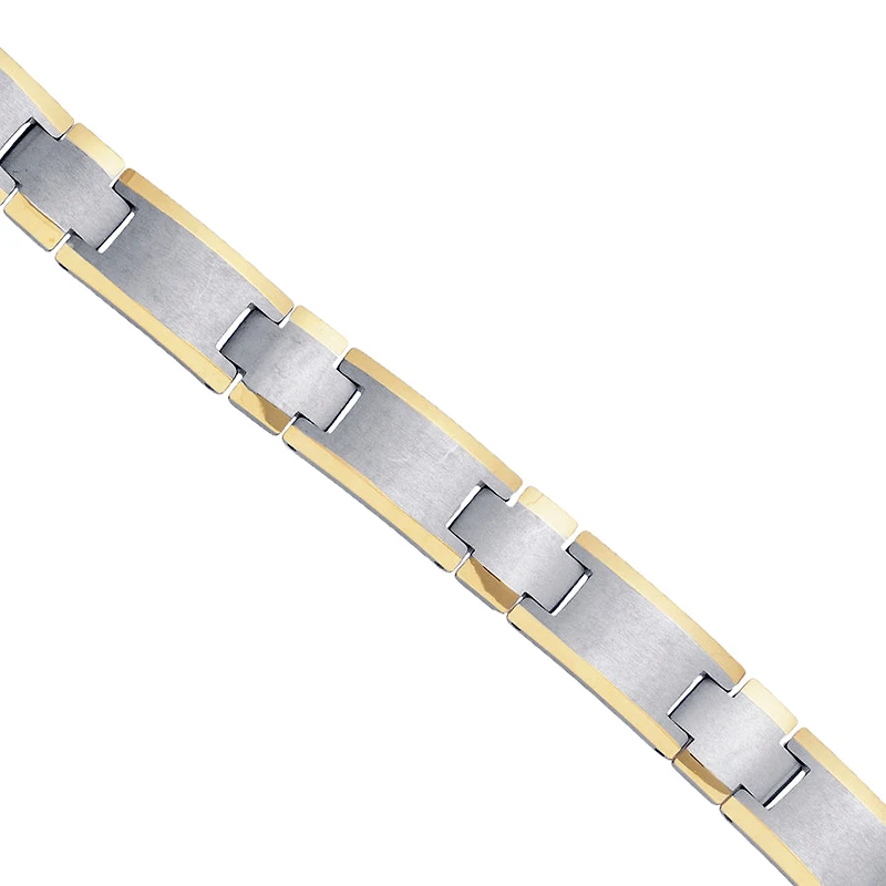 Tungsten Yellow Tone Mens Polished Link Bracelet 11mm Size 8.5 Inches