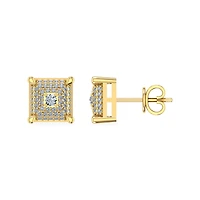 10K Yellow Gold Round Diamond Square Shape Stud Earrings 1/3 Cttw