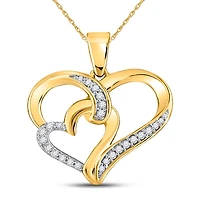 10kt Yellow Gold Womens Round Diamond Double Heart Pendant 1/10 Cttw