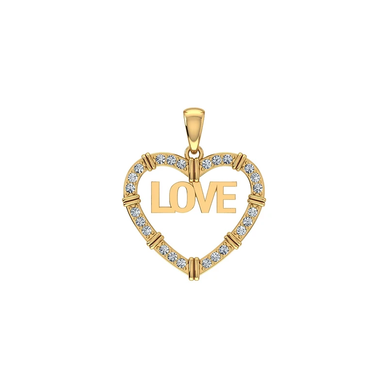 10K Yellow Gold Round Diamond Womens Love Heart Pendant 1/4 Cttw