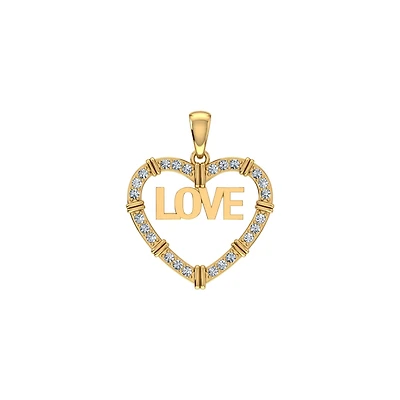 10K Yellow Gold Round Diamond Womens Love Heart Pendant 1/4 Cttw