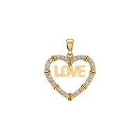 10K Yellow Gold Round Diamond Womens Love Heart Pendant 1/4 Cttw