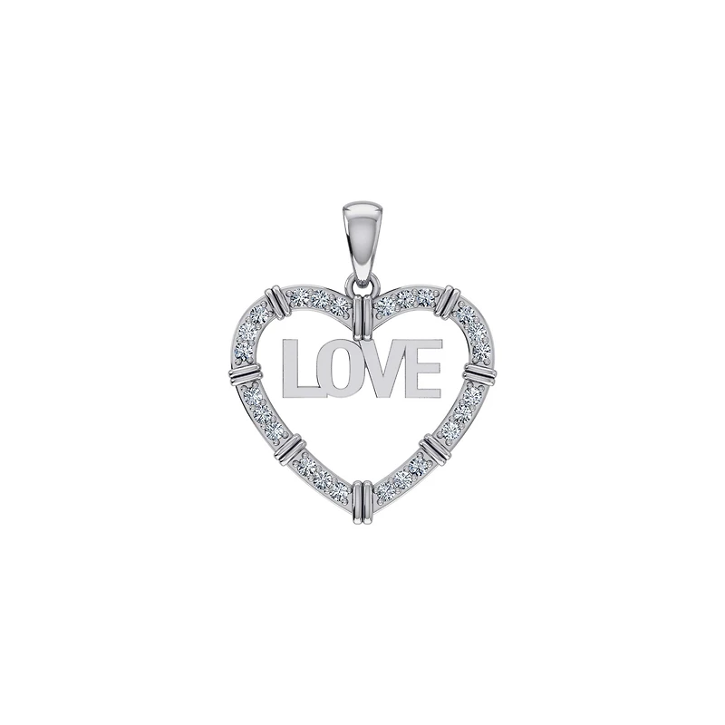 10K White Gold Round Diamond Womens Love Heart Pendant 1/4 Cttw