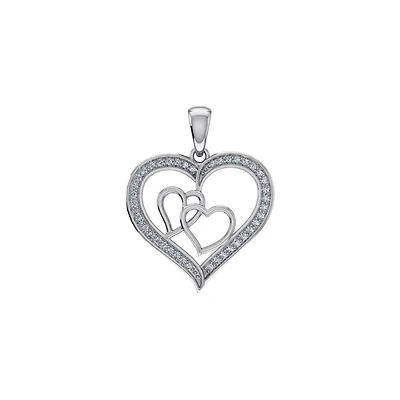 10K White Gold Round Diamond Womens Double Heart Pendant 1/ Cttw