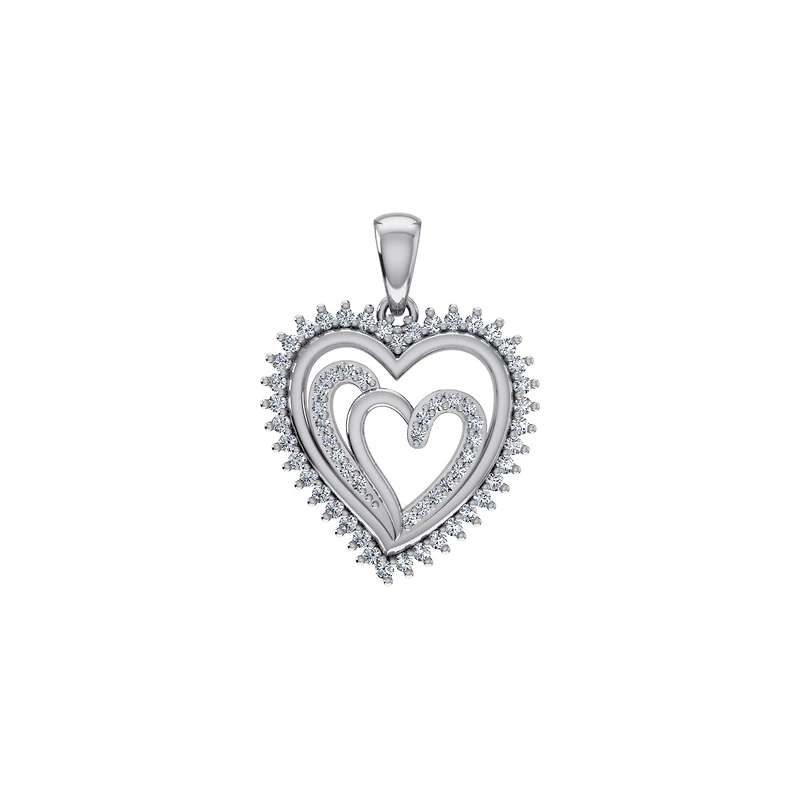 10K White Gold Round Diamond Womens Double Heart Pendant 1/ Cttw
