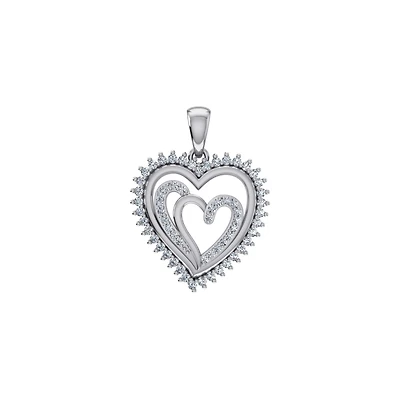 10K White Gold Round Diamond Womens Double Heart Pendant 1/ Cttw
