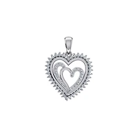 10K White Gold Round Diamond Womens Double Heart Pendant 1/ Cttw
