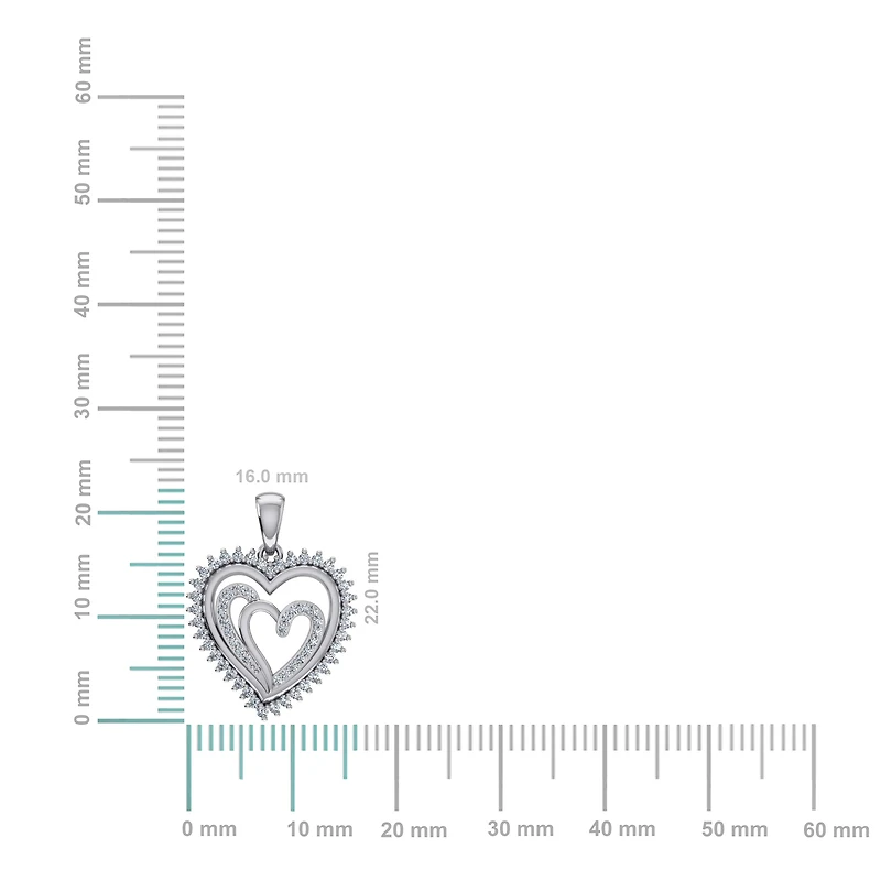 10K White Gold Round Diamond Womens Double Heart Pendant 1/ Cttw