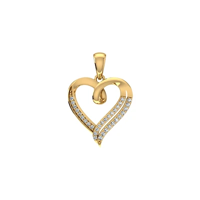 10K Yellow Gold Round Diamond Womens Heart Pendant 1/10 Cttw
