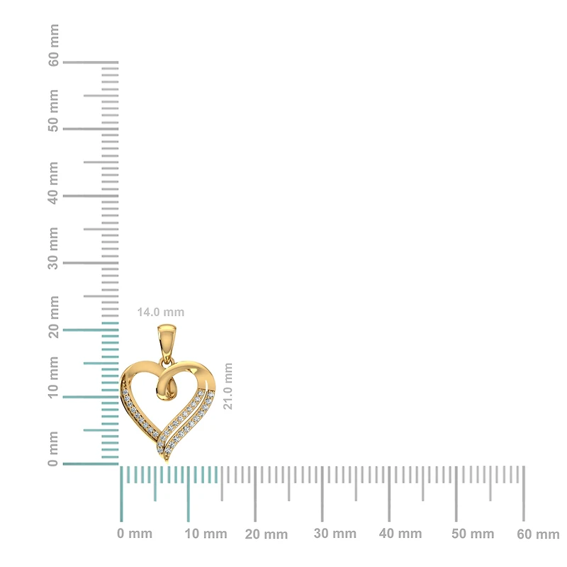 10K Yellow Gold Round Diamond Womens Heart Pendant 1/10 Cttw