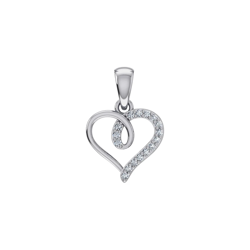 10K White Gold Round Diamond Twisted Heart Pendant 1/25 Cttw