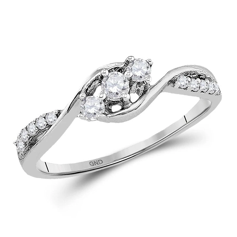 10kt White Gold Womens Round Diamond 3-stone Promise Ring 1/ Cttw