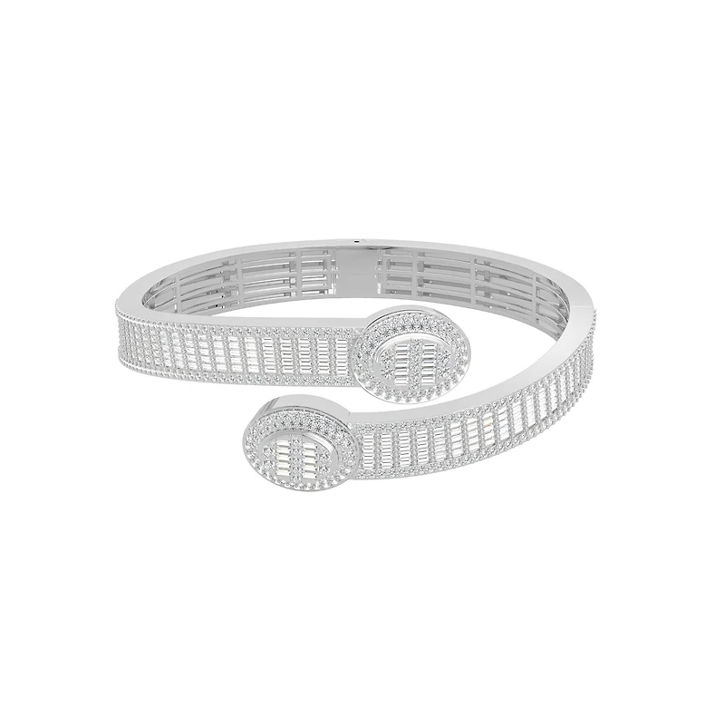 10K White Gold Tw Baguette Bangle Bracelet 5-1/2 Cttw