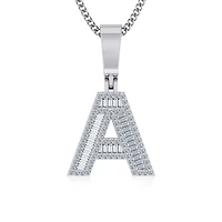 10K White Gold Baguette Initial A Pendant 3/8 Cttw