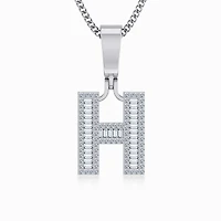 10K White Gold  Tw Baguette Initial H Pendant 3/8 Cttw