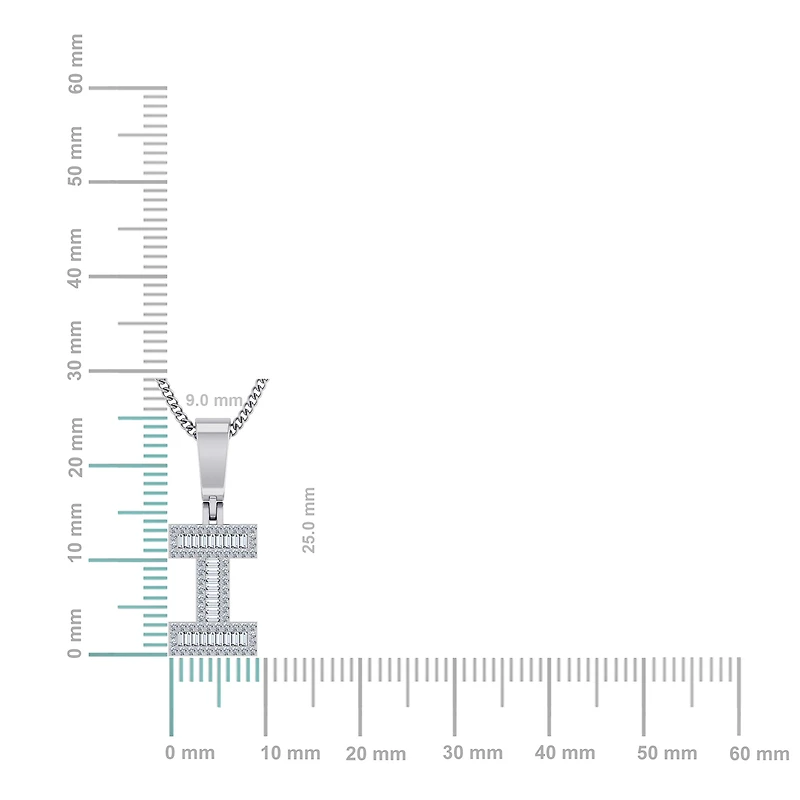 10K White Gold Tw Baguette Initial I Pendant 1/3 Cttw