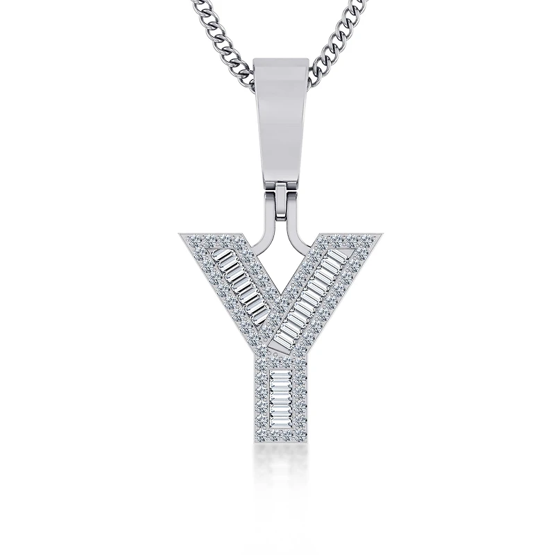 10K White Gold Baguette Initial Y Pendant 1/4  Cttw