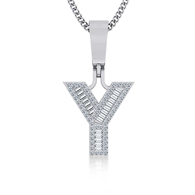 10K White Gold Baguette Initial Y Pendant 1/4  Cttw